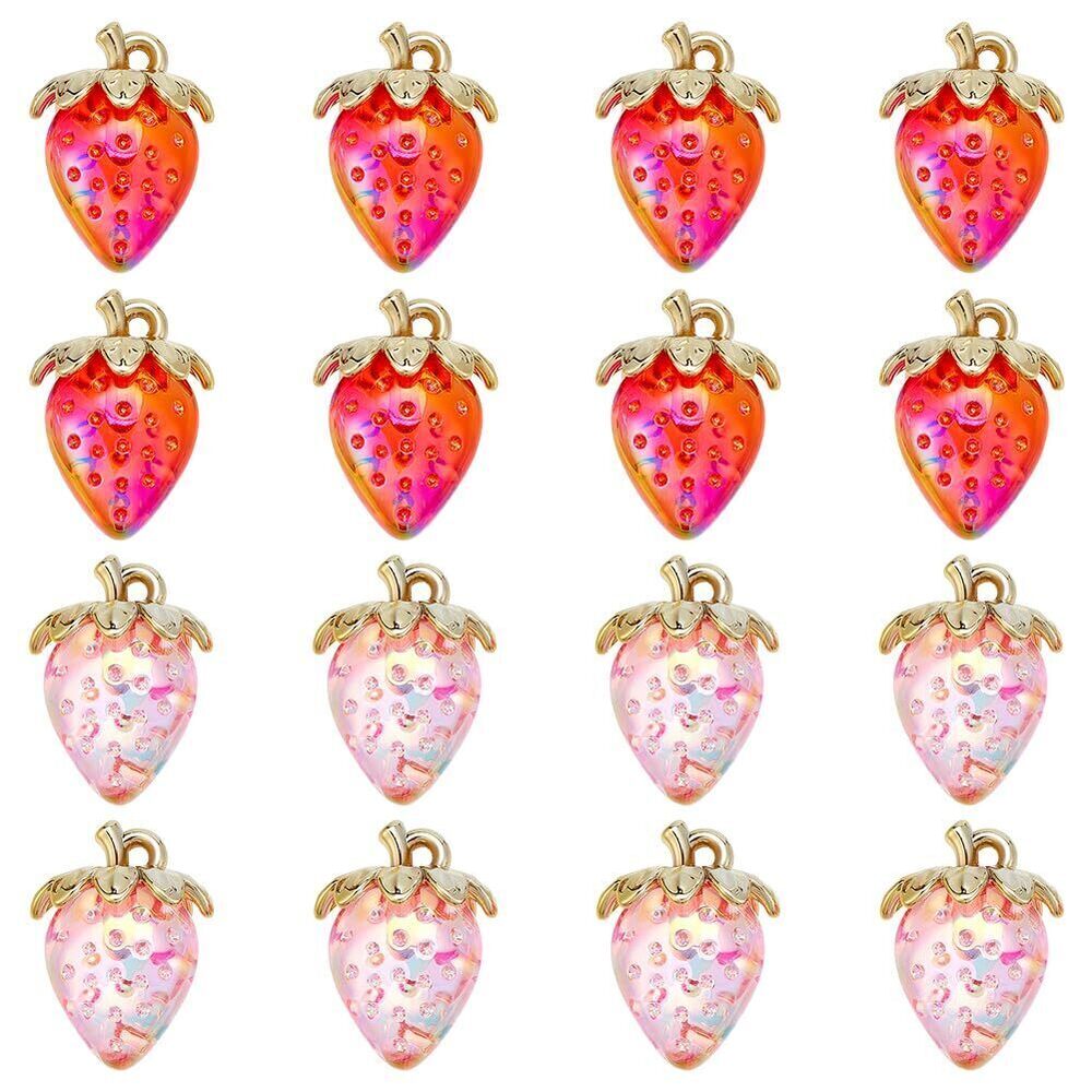 4725 16Pcs 2 Colors Acrylic Strawberry Charms 3D Transparent Strawberry